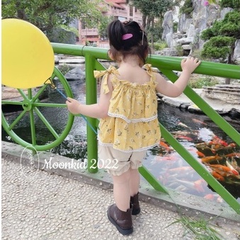 Đồ bộ 2 dây chun ngực 2 tầng nơ vai cho bé gái 8-20kg