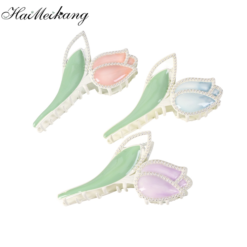 Haimeikang Kẹp Tóc Hình Hoa Tulip Đính Ngọc Trai Giả Bằng Kim Loại Phong Cách Hàn Quốc Mới Cho Nữ
