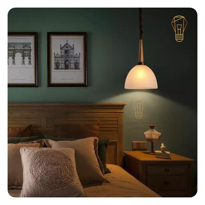 Đèn thả trần Energy Green Lighting decor cao cấp chao thuỷ tinh đui gỗ phong cách tân cổ điển HY-08L - Bảo hành 12 táng
