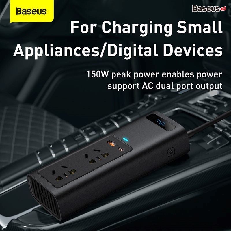Tẩu sạc chuyển đổi nguồn trên xe hơi ôtô Baseus Power Inverter 150W bộ chuyển nguồn sử dụng trên xe ôtô cực kỳ đa dụng