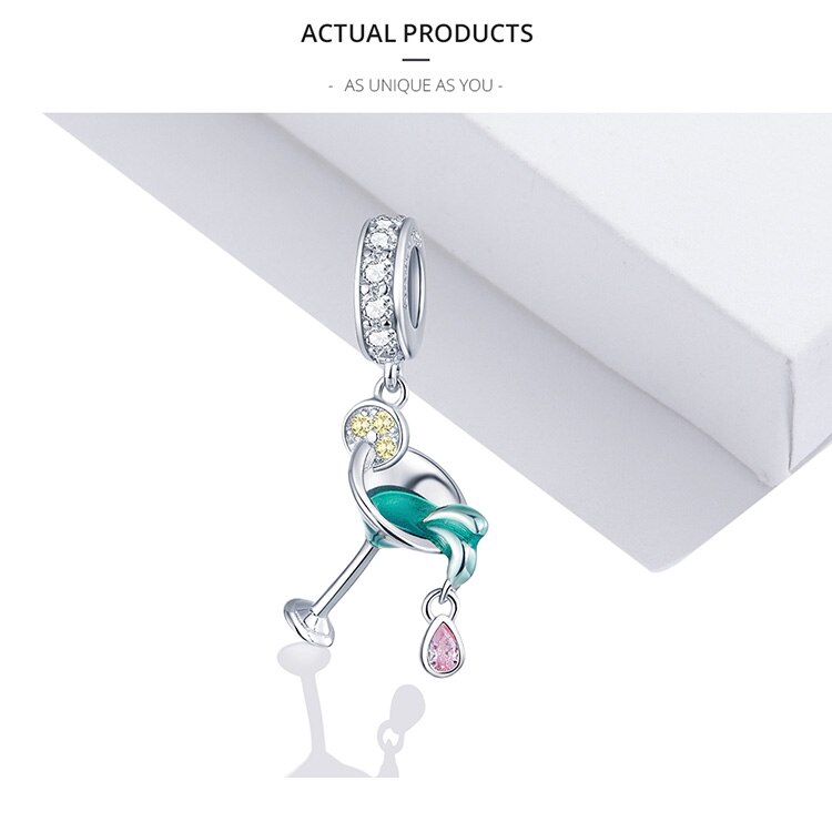 Phụ Kiện Hạt Trang Sức Bamoer BSC262 Bằng Bạc 925 Hình Ly Cocktail Độc Đáo Cho Vòng Tay/Dây Chuyền DIY