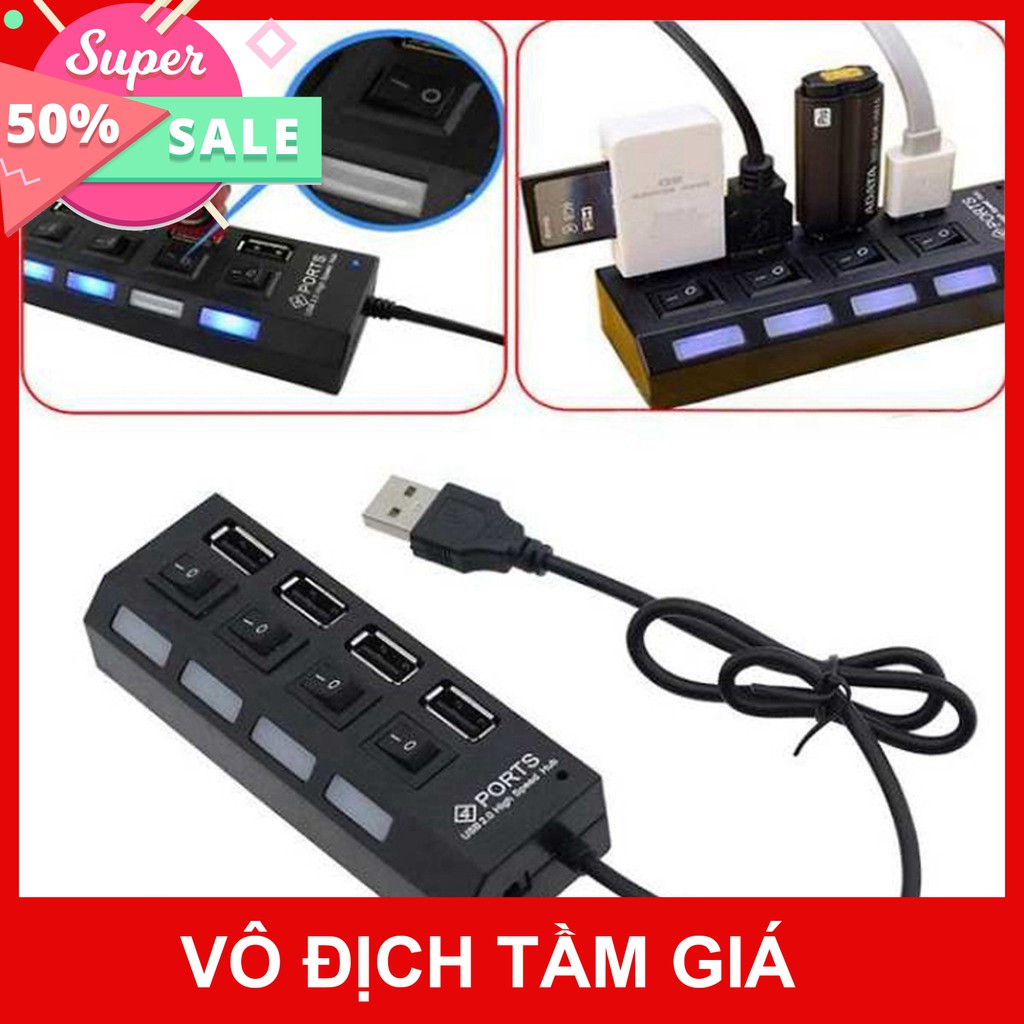 Cổng chia USB 4 cổng - Màu đen - Có công tắc - Bảo hành 6 tháng