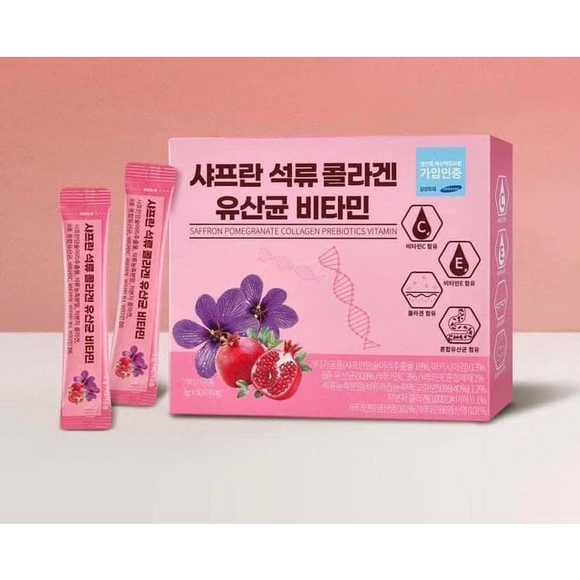 Bột Collagen Lựu Nhuỵ hoa Nghệ Tây saffron Hàn Quốc ( Hộp 30 gói )