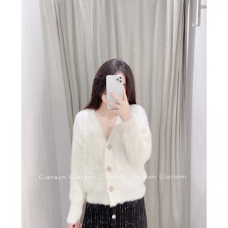 Cardigan lông thỏ cúc đá (đen/trắng)