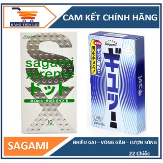 Bộ bao cao su gân gai Sagami Extreme White và lượn sóng Sagami Tight fit - 22 chiếc