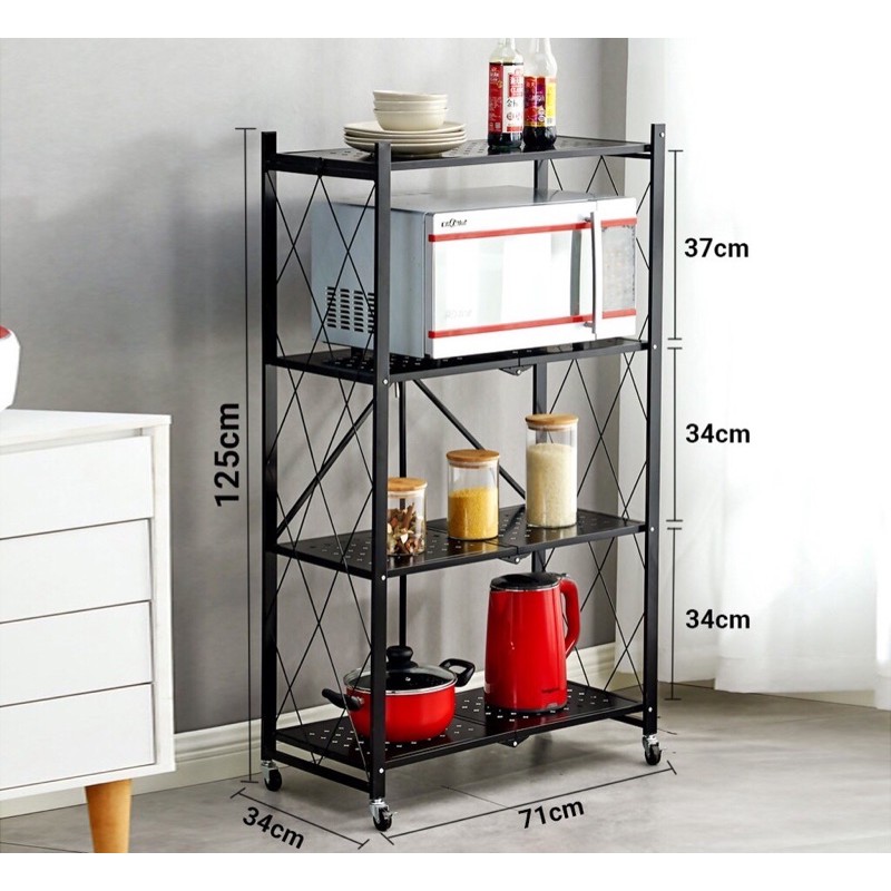 Kệ sắt xếp gọn thông minh 4 tầng có bánh xe