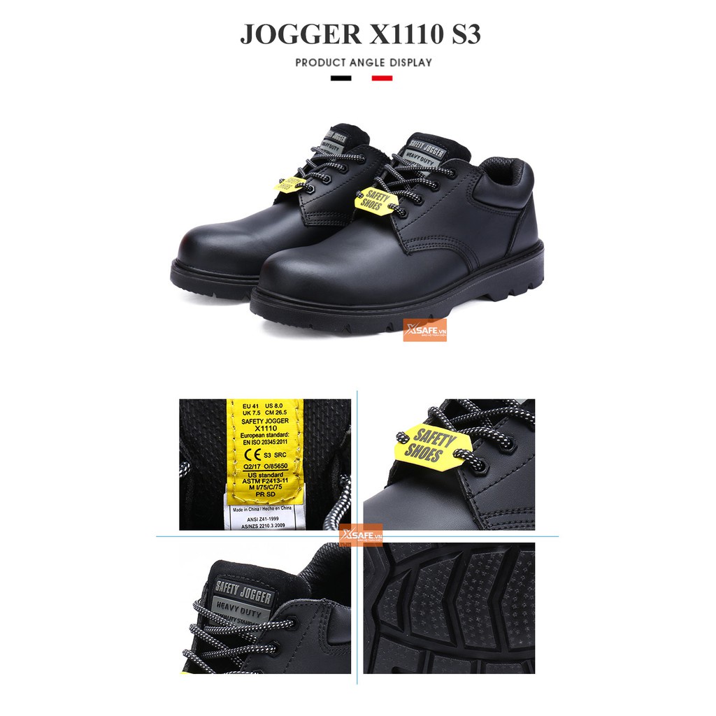 Giày bảo hộ lao động nam Jogger X1110 S3 SRC da bò cao cấp, chống nước, cấu tạo phi kim, chống trượt chuẩn SRC, cổ thấp