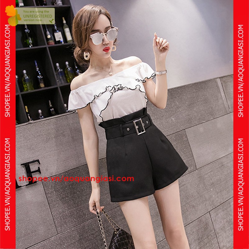 Quần Sooc Nữ Mix Khoen Vuông mt976 màu đen, trắng, size S, M, L aoquangiasi.com