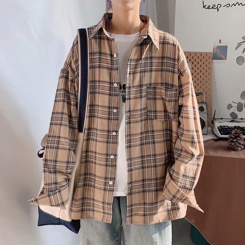 Áo sơ mi tay dài sọc ca rô thời trang cá tính cho nam kiểu hàn quốc