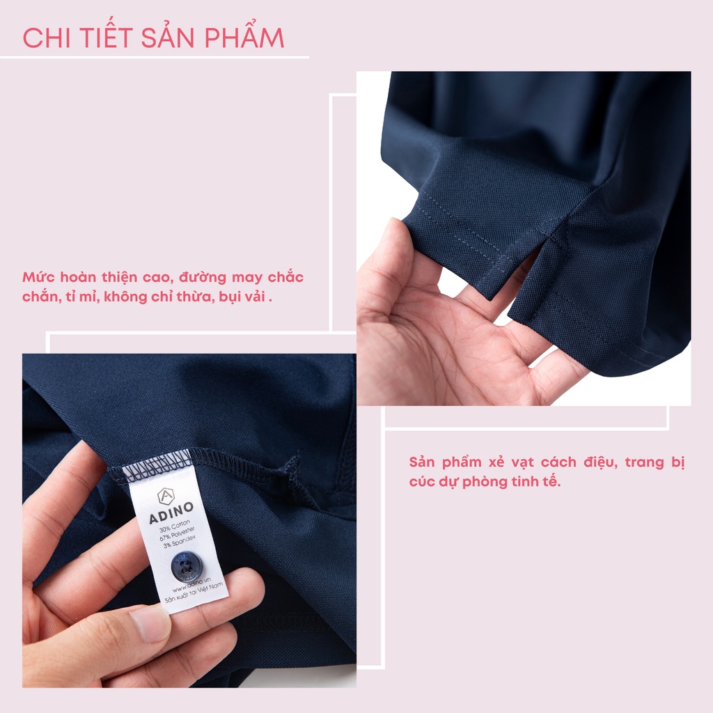 Áo polo nữ màu xanh đen phối viền ADINO vải polyester cotton không bai xù dáng công sở slimfit hơi ôm trẻ trung APN05