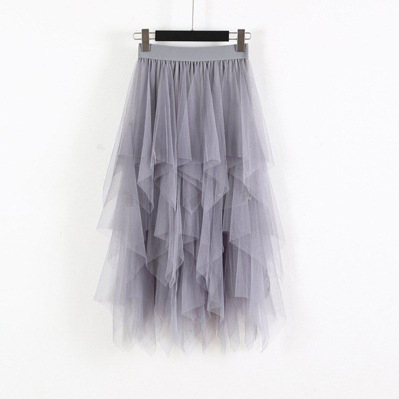 FREESHIP ĐƠN 99K_ Women Elastic High Waist Irregular Mesh A-line Long Paragraph Skirt