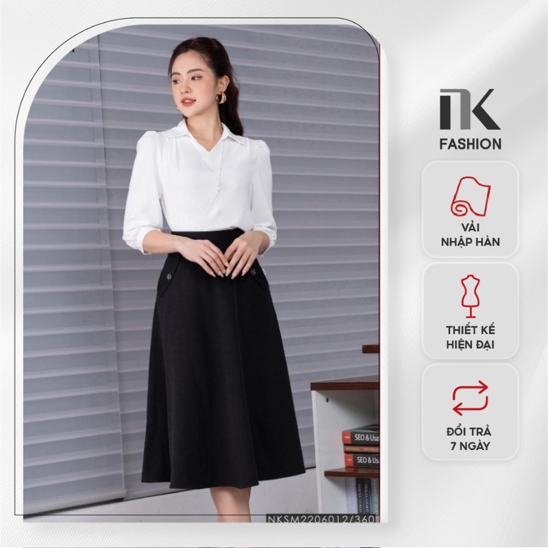Chân Váy Xòe Công Sở NK Fashion Lưng Cao Tôn Dáng, Thiết Kế Phối Túi Chéo Thanh Lịch, Chất Liệu Co Giãn Nhẹ NKCV2203002