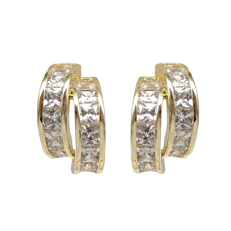 Bông Tai Hai Lớp Hình Chữ C Đính Đá zircon Thời Trang Hàn Quốc Cho Nữ