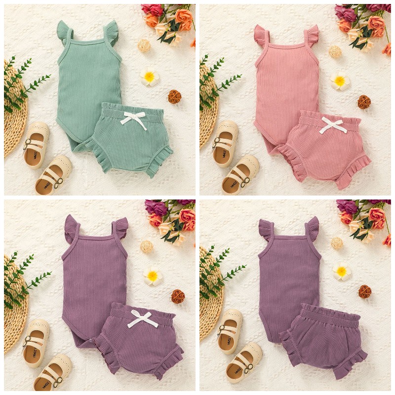 Combo bộ đồ bé gái 0-18 tháng bông Sát Nách bodysuit liền thân hoa quần đùi set mùa hè thời trang cho bé trẻ em sơ sinh