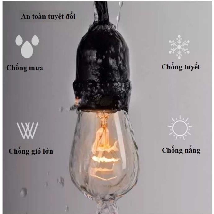 Dây đui đèn kín nước trang trí ngoài trời 5 mét 10 đui E27
