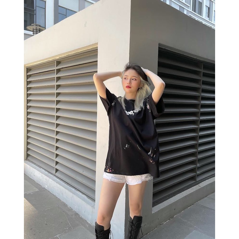 LOCAL BRAND REE - ÁO THUN VẨY SƠN THỦ CÔNG MÀU ĐEN
