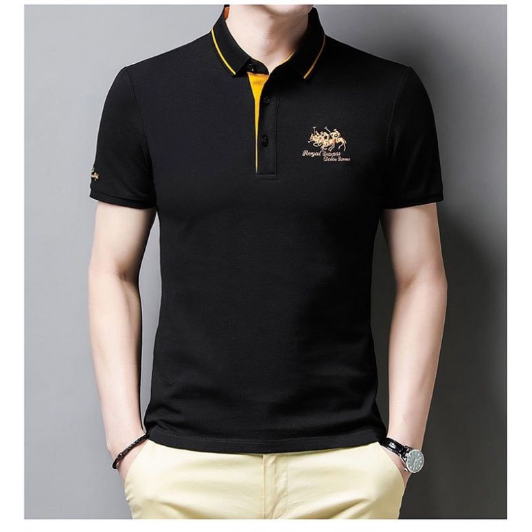 Áo POLO nam cộc tay cổ đức thêu hình ngựa, áo phông chất liệu cá sấu co giãn 4 chiều