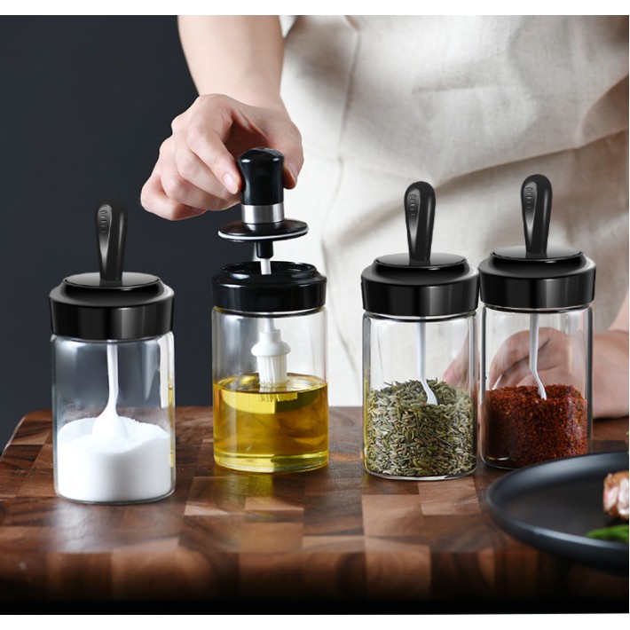 Hũ đựng gia vị thủy tinh kèm muỗng,lọ đựng gia vị phết dầu, phết mật ong tiện dụng dung tích 250ml