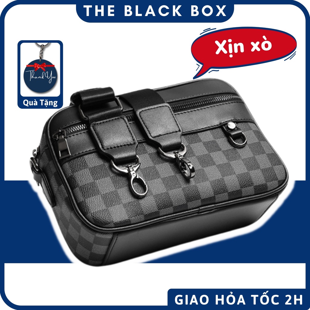Túi Đeo Chéo Nam Nữ Bằng Da Vân Caro Chất Liệu Da Cao Cấp Dày Dặn Đứng Form Nhiều Ngăn Tiện Dụng - The Black Box