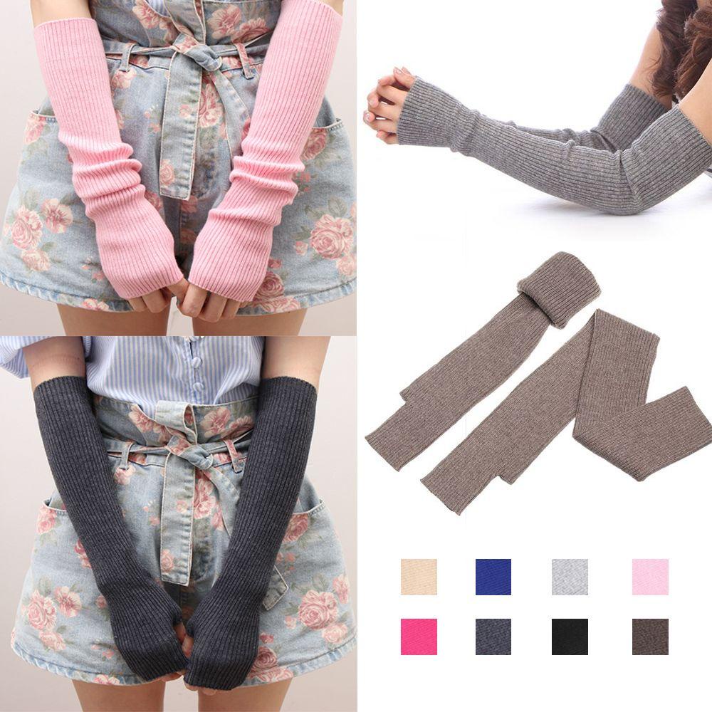 Ống Tay Áo Giả Len Màu Trơn Giữ Ấm Bảo Vệ Khuỷu Tay