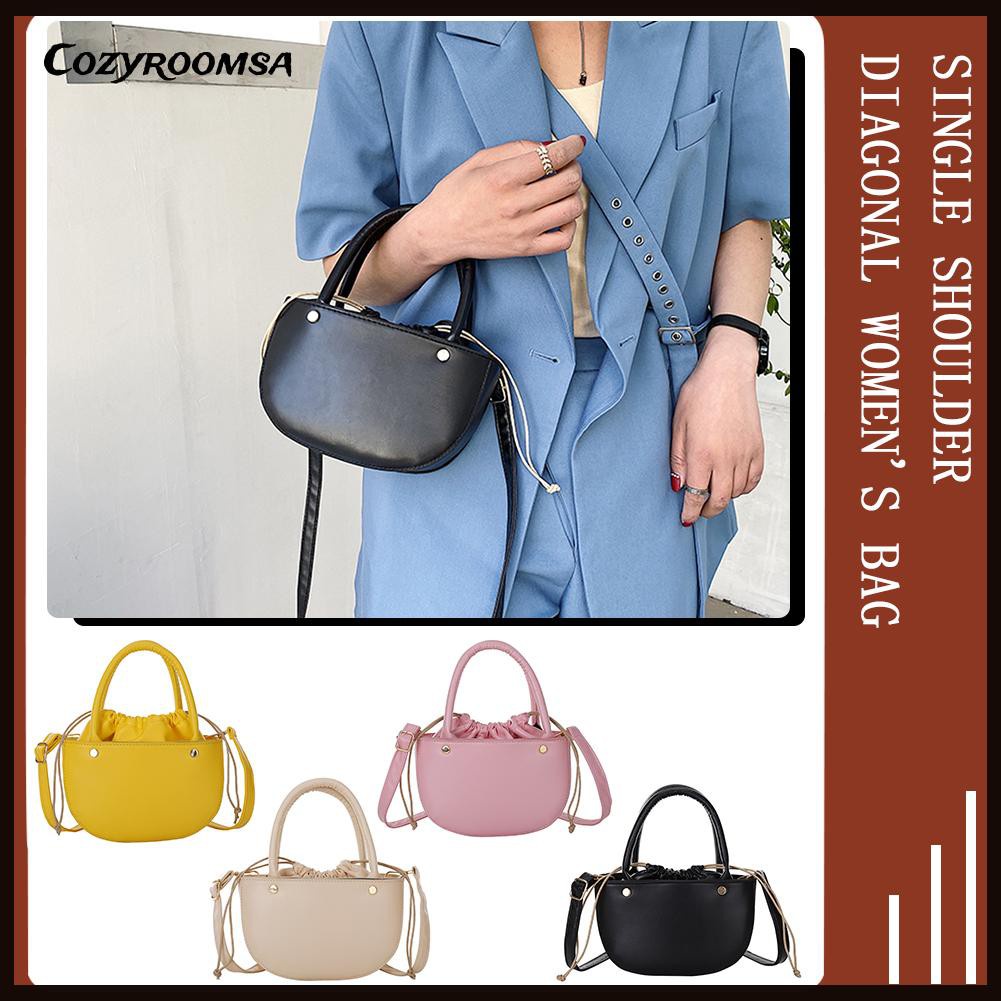 Fashion Women Drawstring Solid Color PU Shoulder Bag Top-handle Handbags