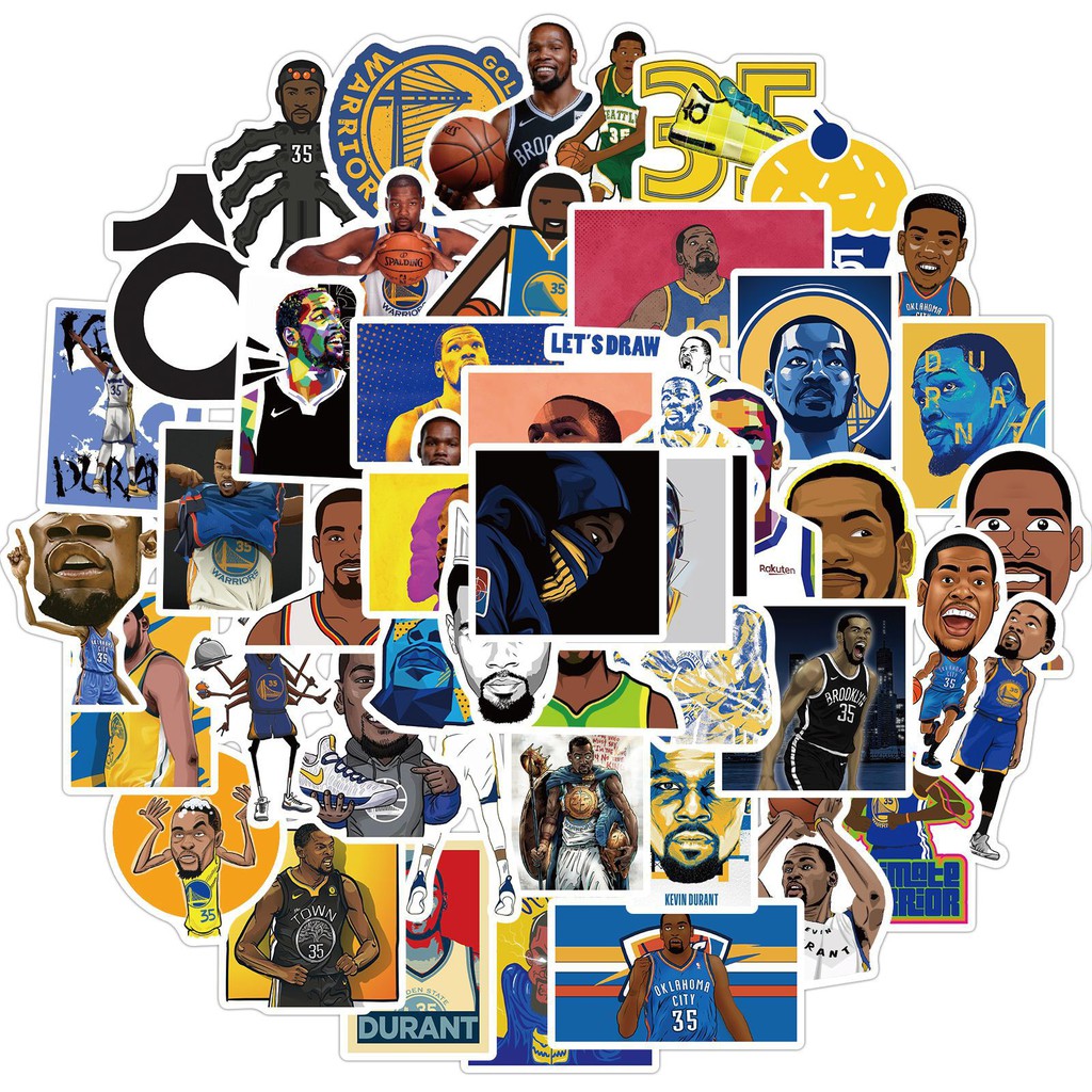 Sticker Bóng Rổ Set 50 Hình Kevin Durant Decal NBA Chất Liệu Chống Nước Dán Trang Trí Sổ Xe Điện Thoại Laptop Mũ