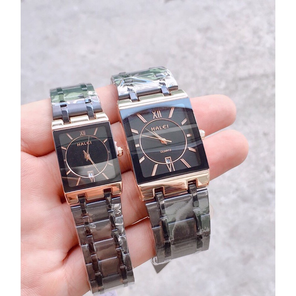 Đồng hồ nam Halei mặt vuông đen viền vàng chính hãng chống nước | BigBuy360 - bigbuy360.vn