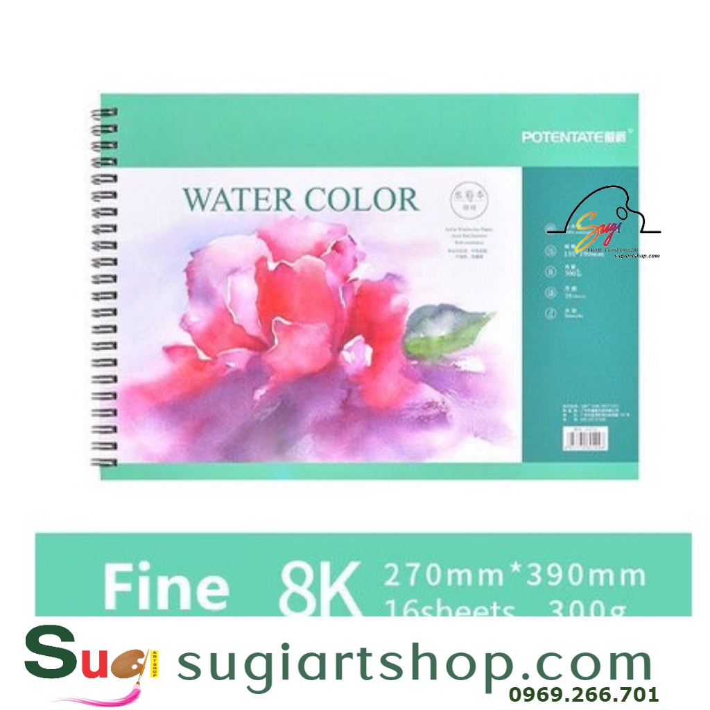 Sổ vẽ màu nước 300gsm / 16 tờ   Potentate - Vân Fine  - sổ vẽ màu nước , màu acrylic, màu