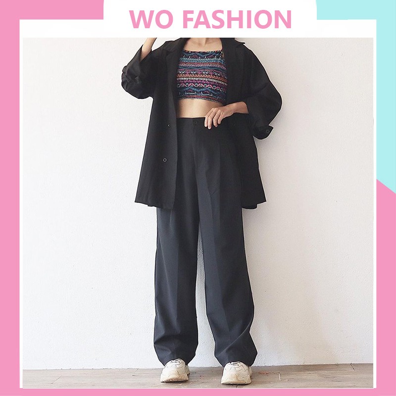 Quần ống rộng nữ lưng cao 𝐔𝐋𝐙𝐙𝐀𝐍𝐆 Style Hàn Quốc chất vải cát Hàn - Dáng quần suông mềm mại dài 100cm