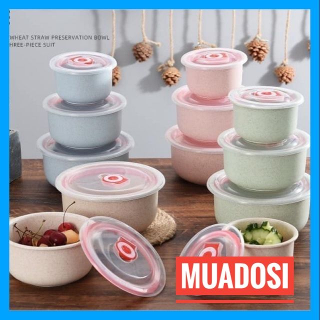 [Bộ 3 Hộp Kèm Nắp Đậy] Combo 3 Hộp Đựng Thực Phẩm Thức Ăn Lúa Mạch Có Nắp Đậy Hút Chân Không