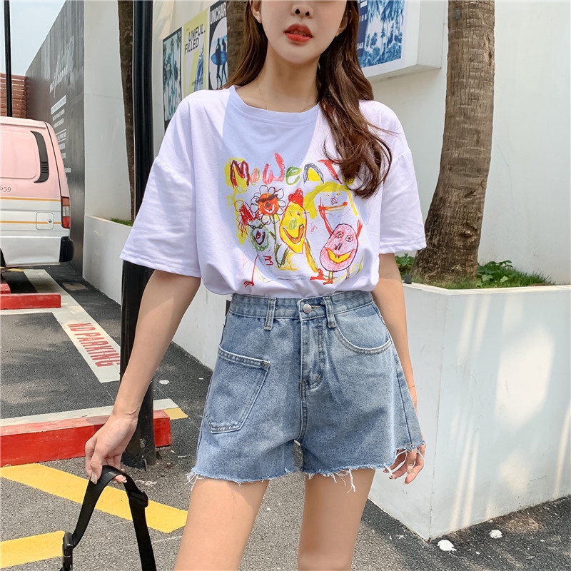 Quần short denim lưng cao thời trang cho nữ