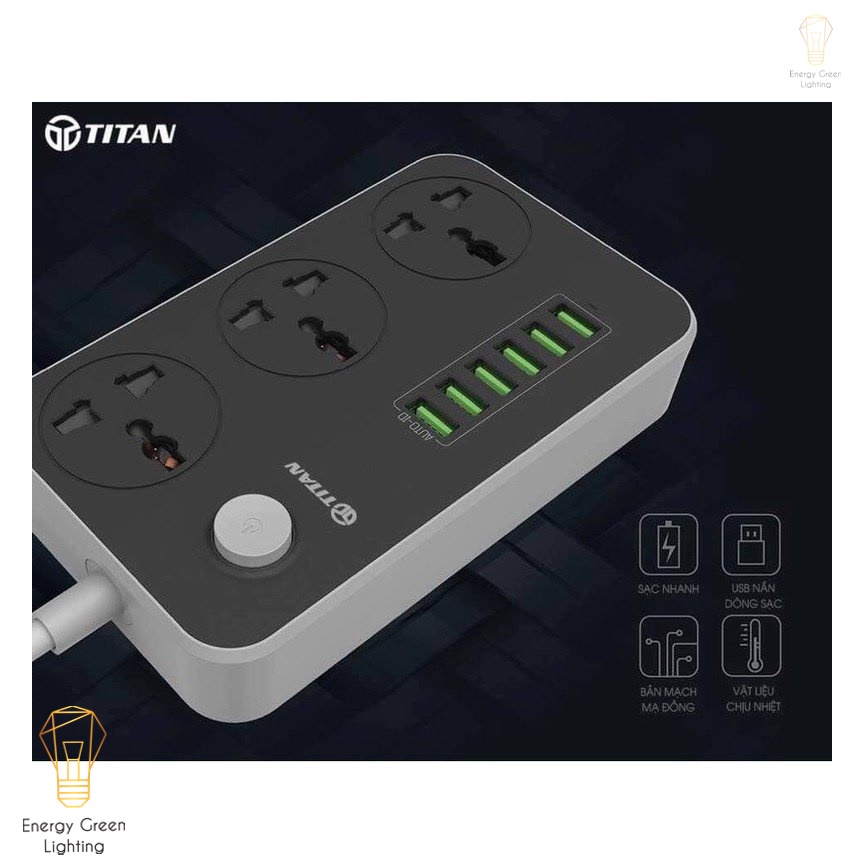 Combo Bộ 3 Ổ cấm điện Energy Green Lighting thông minh 6 USB sạc nhanh 3.4A siêu chịu tải chịu nhiệt công suất cao