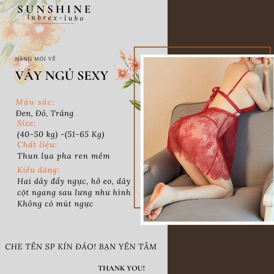 Váy ngủ nữ ren sexy 2 dây gợi cảm hai dây voan mỏng quyến rũ Màu Đỏ, Trắng SUNSHINE HB1534