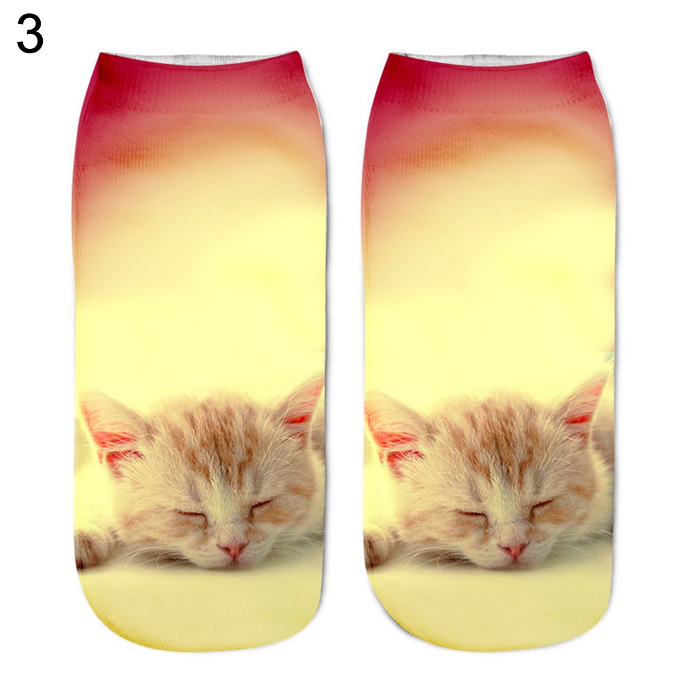 Tất chân ngắn in hình mèo 3D dễ thương cho nam nữ