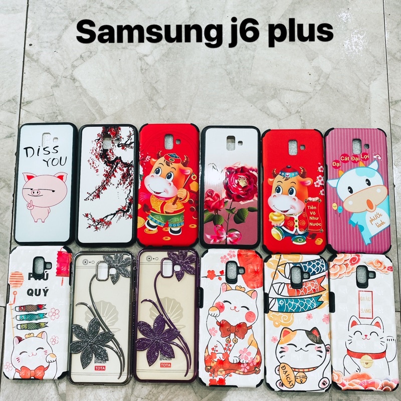Ốp lưng Samsung j6 plus viền dẻo hình 3d chống sốc, ốp giả da, dẻo trong suốt