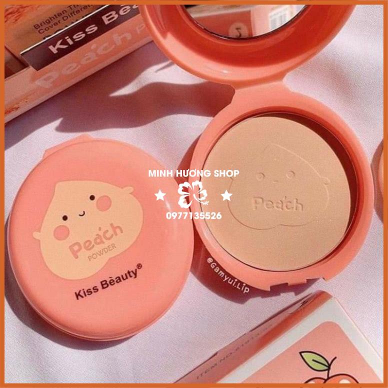Phấn Nén Trái Đào Kiềm Dầu Kiss Beauty che khuyết điểm , da sáng mịn rạng rỡ
