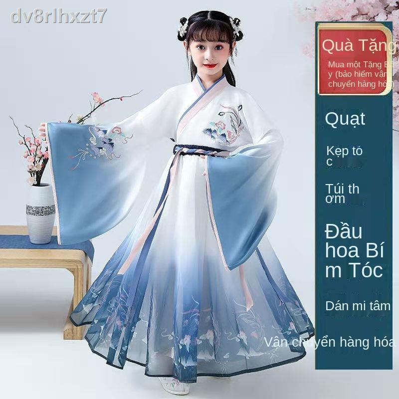 ❀ ☑▨Hanfu cô gái trang phục trẻ em váy siêu cổ tích thu đông 12 tuổi công chúa hoa anh đào phong cách Trung Quốc tay áo