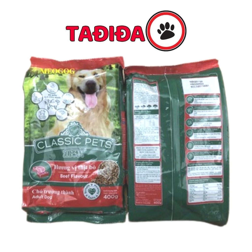 Thức ăn cho Chó lớn Classic Adult vị Thịt Bò hạt khô 400g - Tadida Pet