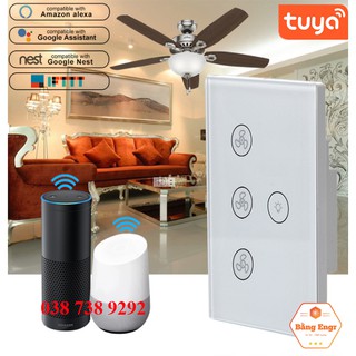 Công tắc quạt + đèn thông minh wifi điều khiển từ xa phím cảm ứng âm tường, hỗ trợ điều khiển giọng nói