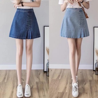 Oder váy bò jean xếp ly qc ( sẵn xanh size S)