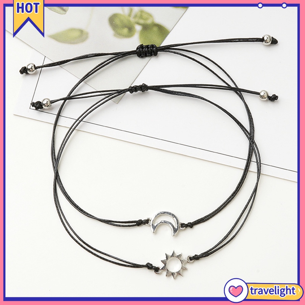 (Travelight) Set 2 Vòng Tay Mặt Hình Mặt Trăng Và Mặt Trời Có Thể Điều Chỉnh Kích Cỡ
