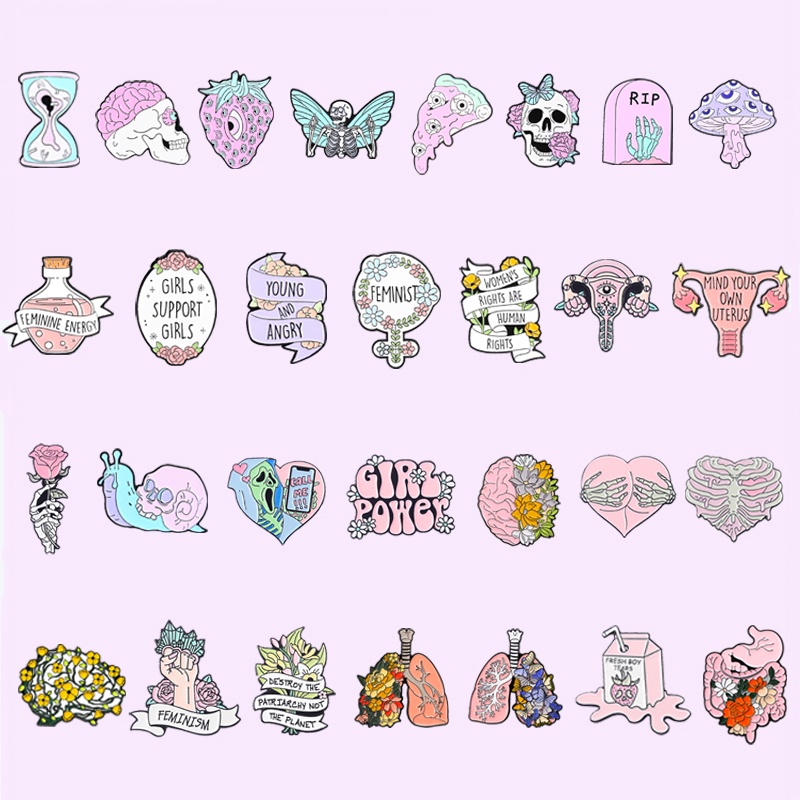 Ghim Cài Áo Hình Bộ Xương / Hoa / Bướm / Trái Tim Tráng Men Xinh Xắn Cho Bé