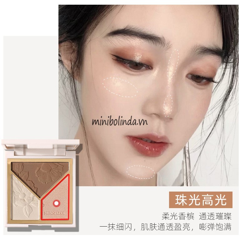 MINSHZEE Phấn highlight + tạo khối + má hồng Phấn Tạo Khối 3 Màu Tricolor Sculpting Powder