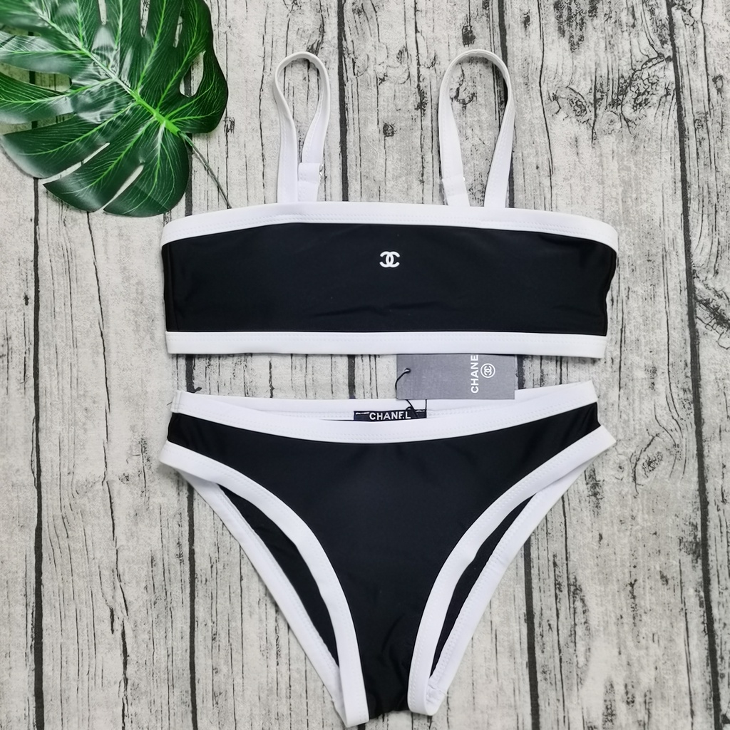 Áo Tắm BKINIS TOP Gân Co Giãn Jersey Đen Trắng
