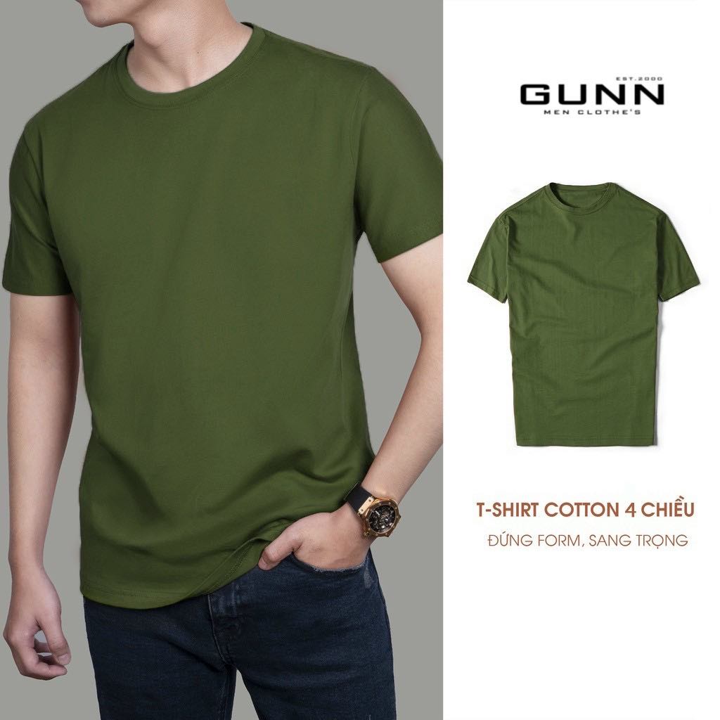 Áo Thun Trơn Basic Cổ Tròn Cotton 4 Chiều Cao Cấp, Co Giãn, Thoáng Mát, Thấm Hút Mồ Hôi - XANH RÊU - GUNN T-SHIRT