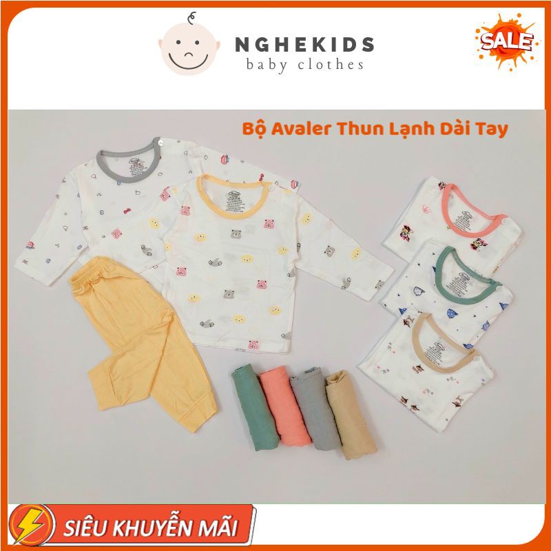 Bộ dài tay cho bé , Đồ thun lạnh bé trai bé gái sơ sinh thu đông mặc ngủ Avaler