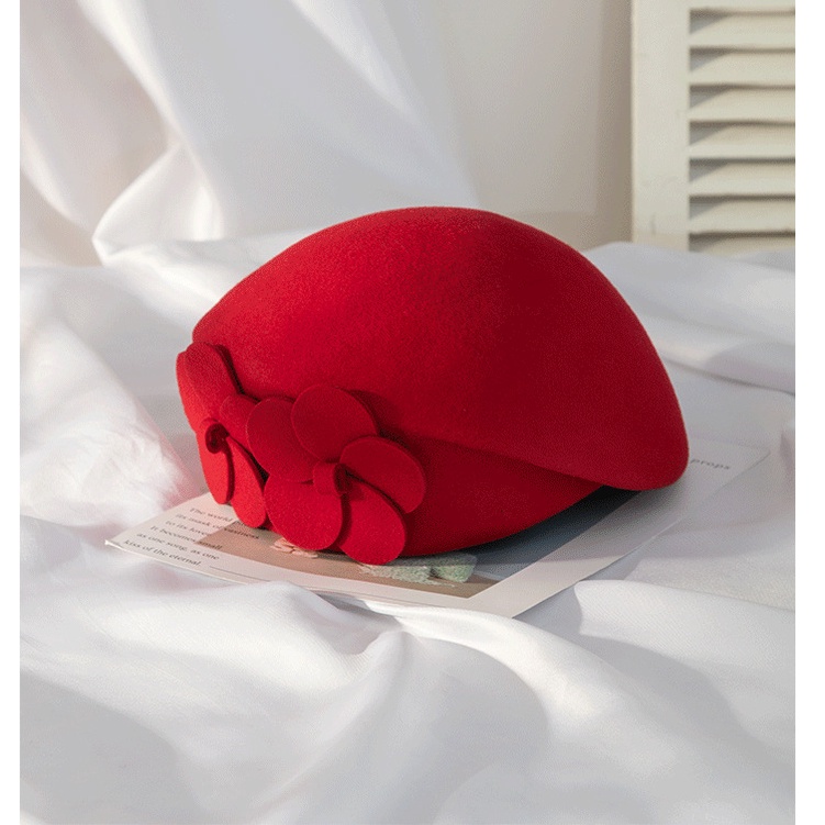 Mũ Nồi Vải Len Họa Tiết Hoa Hai Lớp Thời Trang Thu Đông Dễ Thương Cho Nữ