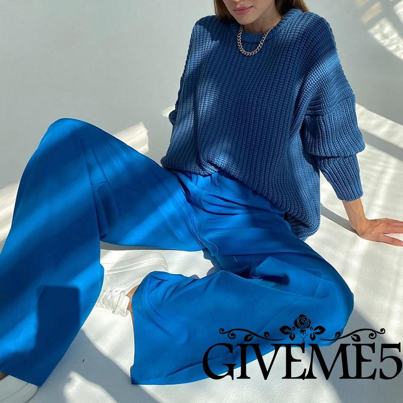 Quần ống rộng Lưng Cao Màu Sắc Đơn Giản Thời Trang Cho Nữ