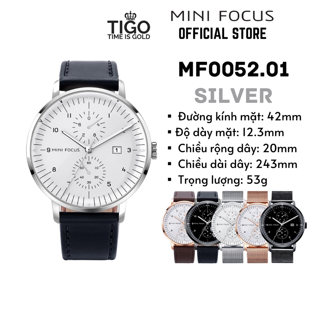 Đồng hồ nam MINI FOCUS MF0052G.01 dây da thật màu đen viền thép không gỉ màu bạc 3 kim hàng chính hãng cao cấp Nhật Bản | BigBuy360 - bigbuy360.vn