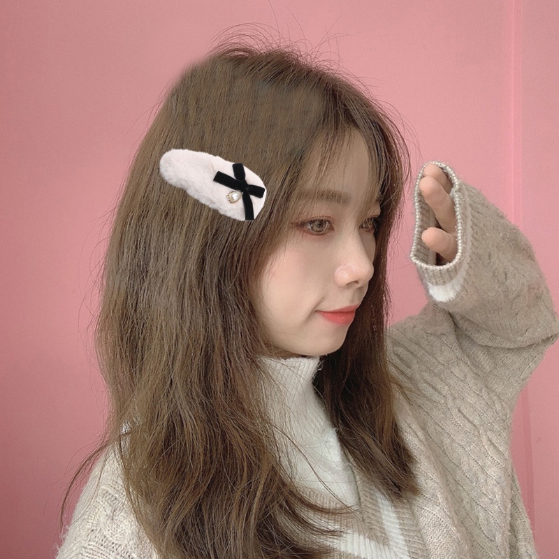 Kẹp Tóc Nơ Bằng Nhung Mềm Mại Đính Đá Phong Cách Retro